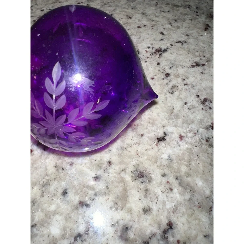 Hand Blown Purple Etched‎ Art Glass Ornament Snowflake Teardrop Christmas Decor